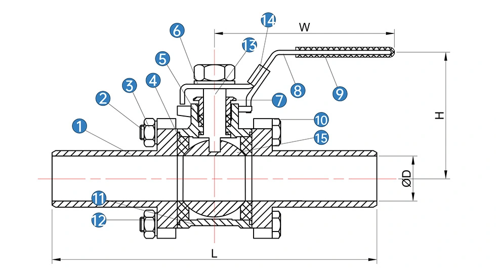 3PC Ball Valve Weld Extended